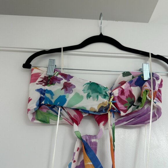 PatBO Bloom Cutout Flare Maxi Dress Halter Neck Back Tie Multicolor Print Size 6 - Picture 11 of 15